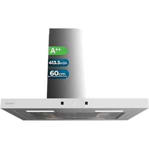 Cecotec Cappa Aspirante a T Bolero Flux TT 604400 Inox A++, 60cm, 413,3m³/h Aspirazione, Classe A++, Controllo Touch Invisibile, Hand Movement Control, Funzione Booster, Filtri Lavabili