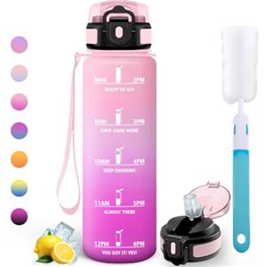 Motswedi Borraccia 1 litro, Bottiglia d'acqua Sportiva, Comprende 6 Paglie e 1 Spazzola di Spugna, Borraccia Palestra, Bottiglia Acqua 1l, per Palestra, Viaggi, Ciclismo, Rosa chiaro & Rosso rosa