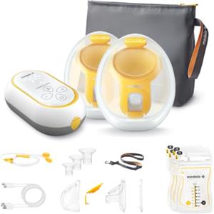 Medela Freestyle Mini Hands-Free Tiralatte elettrico doppio con coppe Hands-Free e batteria ricaricabile.