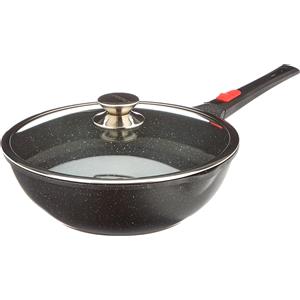 KAMBERG 0008057 Padella wok, diametro max. 30 cm, ghisa/alluminio pressofuso, adatta ai fornelli a induzione, rivestimento antiaderente, con coperchio, manico rimovibile