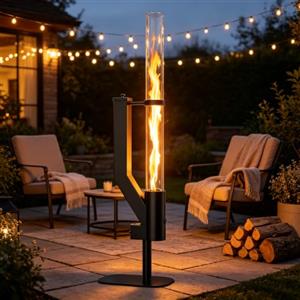 Rayzi Stufa a pellet da 58 pollici, camino a legna decorativo a pellet | Stufa a pellet in legno per esterni, per ambienti, fiamma senza fumo, per patio, cortile, falò, campeggio, vacanze, giardino