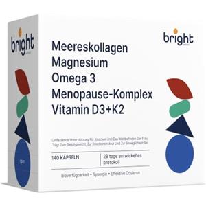 Bright Naturo Menopause Complex, Collagene Marino, Magnesio Chelato, Omega 3 TG, Vitamina D3 e K2 - SmartAbsorb™ | per la salute delle ossa, la funzione muscolare e l'immunità | 28 bustine giornaliere