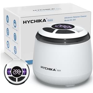 HYCHIKA BETTER TOOLS FOR BETTER LIFE Pulitore Ultrasuoni Apparecchio Denti con UV-C,Impermeabile,48kHz Cleon Pod con Timer,4 Modalità,200mL,Ideale per la Pulizia di Protesi,Allineatori,Paradenti e Bite Notturni,Bianco.