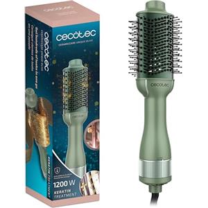 Cecotec Spazzola ad Aria Volumizzante CeramicCare Unique Olive. 1200W, Districa, Asciuga, Dona Volume, Liscia e Ondula, Rivestimento Ceramico con Cheratina e Olio di Argan, 3 Modalità