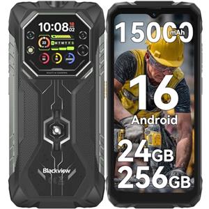 Blackview Android 16 Outdoor Handy für Baustelle & Camping, Smartphone a doppio schermo 15000mAh Ohne Vertrag, 20MP Nachtsicht, IP69K Wasserdicht, 24GB+256GB, Gemini AI/NFC/3 giorni di garanzia