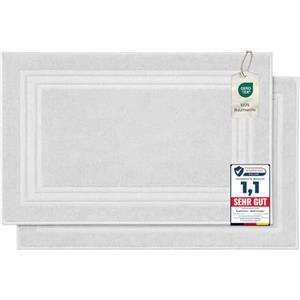Komfortec Tappeto Bagno Set di 2 in Spugna di Cotone 50x70 cm | Tappetino Bagno 100% Cotone, Assorbente, Morbido, Lavabile in Lavatrice, 600 g/m², Bianco