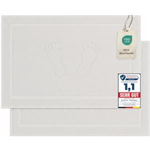 Komfortec Tappeto Bagno Set di 2 in Spugna di Cotone 50x80 cm | Tappetino Bagno 100% Cotone, Assorbente, Morbido, Lavabile in Lavatrice, 800 g/m², Bianco