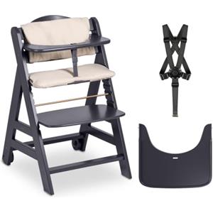 hauck Set Seggiolone Evolutivo con Ruote 6 Mesi a 90 kg, Beta+ Dark Grey | Cuscino, vassoio, cintura 5 punti, spartigambe, barra protezione, seduta e pedana con 8 posizioni, sedia evolutiva in faggio