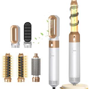 MidingChai Spazzola Asciugacapelli 5 in 1 Multifunzione, Styler Ionico Anticrespo con Aria Calda, Accessori Rimovibili per Asciugare, Arricciare e Raddrizzare Capelli (Bianco)