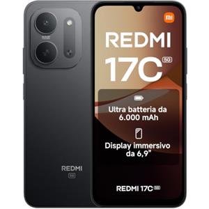 XIAOMI REDMI 17C 5G, Smartphone 4+128GB, Nero, Batteria 6000mAh, Ricarica 33W | Display Immersivo 6,9" 120 Hz, Fotocamera AI 50MP, MediaTek Dimensity 6300, Fino a 105 Ore di Riproduzione Musicale