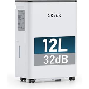 OKYUK Deumidificatore Casa Muffa 12 L, deumidificatore bagno, deumidificatore casa 2.5L, 35 m², con spegnimento automatico Timing 24H, ideale per camper, bagno, camera da letto, cantina (12L Bianco)