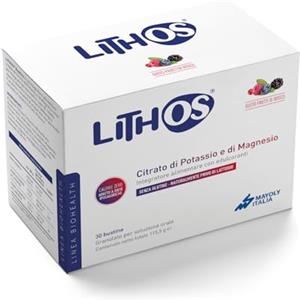 BIOHEALTH ITALIA Lithos - Integratore Alimentare a Base di Citrato di Magnesio e Potassio, Supplemento Integrazione Potassio e Magnesio da Citrati senza Glutine/Lattosio/Calorie 30 Buste Granulato per Soluzione Orale