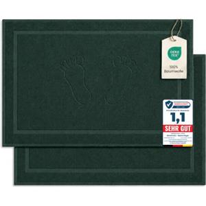 Komfortec Tappeto Bagno Set di 2 in Spugna di Cotone 50x80 cm | Tappetino Bagno 100% Cotone, Assorbente, Morbido, Lavabile in Lavatrice, 800 g/m², Verde Scuro