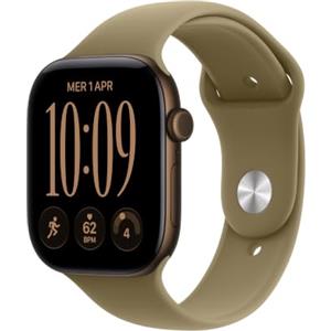 Apple Watch Series 12 GPS 46 mm Smartwatch | Cassa in alluminio color bronzo scuro con cinturino Sport oliva - M/L
