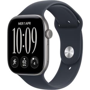 Apple Watch Series 12 GPS 46 mm Smartwatch | Cassa in alluminio grigio siderale con cinturino Sport blu marino - M/L