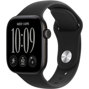 Apple Watch Series 12 GPS 42 mm Smartwatch | Cassa in alluminio nero con cinturino Sport nero - S/M