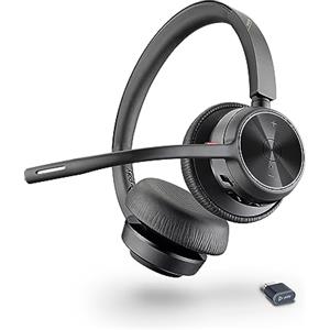 PLT Poly Voyager 4320 UC, Cuffia Senza Filo, Connessione Bluetooth 5.1 e Dongle USB-C BT700, Cancellazione del Rumore, Cuscinetti in Similpelle, Autonomia 24 Ore, Compatibile con Windows 10 e macOS, Nero