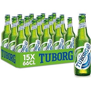 Tuborg, Cassa con 15 Bottiglie da 66cl, Birra Lager, Gusto Fresco e Dissetante, Gradazione Alcolica 5.0% Vol