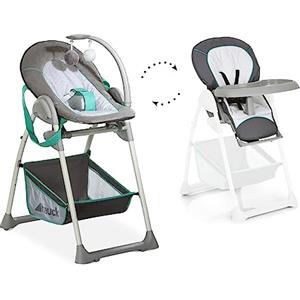 hauck Sit N Relax, Hearts - Set Seggiolone Pappa 2in1, Sdraietta Neonato con Arco Giochi fino a 9 kg, Sediolone con Vassoio da 6 Mesi a 15 kg, Telaio con Ruote, Cesto, Altezza Regolabile e Pieghevole