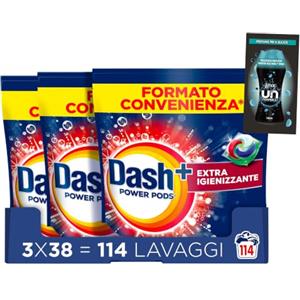 Dash Pods Detersivo Lavatrice in Capsule, 114 Lav, Extra Igiene + Omaggio | Detersivo in capsule, pulizia profonda contro sporco e batteri, 3 additivi integrati, Campione Profumatore Bucato in Regalo