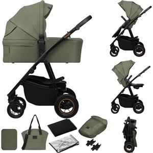 LIONELO Amber Plus Passeggino Duo 2 in 1 da 0 a 4 Anni fino a 22 kg | Navicella, Schienale Regolabile, Cinture a 5 Punti, Grandi Ruote Girevoli 360°, Cappottina XXL, Verde