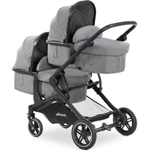 hauck Passeggino Gemellare Atlantic Twin - Carrozzina Doppia con Navicella 2in1 e Seduta Sportivi - Grigio Melange