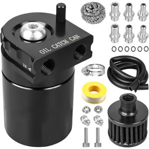 GORPENT Oil Catch Can Auto 300ml Universale, Decanter Vapori Olio in Alluminio con Filtro Aria, Tubo e Kit Accessori, Serbatoio di Raccolta Olio Motore per Auto Nero