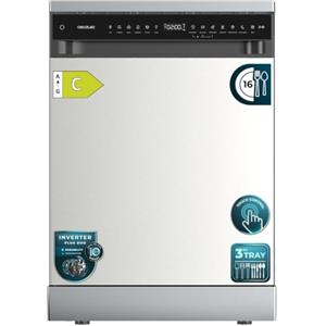 Cecotec Lavastoviglie 60 cm Libera Installazione Bolero Aguazero 6550 Inox | 16 Coperti, 3° Cestello Posate, Motore Inverter Plus Duo, Touch, 12 Programmi, Asciugatura con Apertura Automatica O2Dry