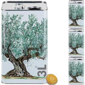 acquaverde | 3 Lattine per Olio di Oliva, Lattina Bianca con Serigrafia Albero di Ulivo, in Metallo, Contenitore Alimentare, Latta da 3 Litri con Tappo Ermetico e Maniglia