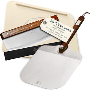 SILBERTHAL Set pietra pizza 3 pezzi - Pala e tagliapizza in acciaio inox | Set completo per preparare la pizza - Pizza croccante come in pizzeria - Taglio preciso e professionale