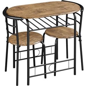 Yaheetech Set Tavolo e 2 Sedie Sala da Pranzo Mobili da Bar Marrone Retro | Spazi Salvaspazio, per 2 Persone, Cucina, in Legno e Metallo, 90x53.5x75.5 cm, per Balcone Giardino Soggiorno Ristorante