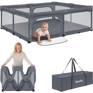 LIONELO Florence XL Easy Fold Box per Bambini Pieghevole 180x200 cm | Recinto Gioco Sicuro Pronto all'Uso Senza Montaggio, Lati in Rete e 2 Ingressi con Zip