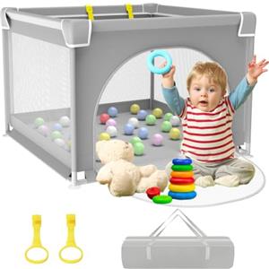YOBWOK Box Bambini 90x90cm,Recinto per Bambini Piccolo | Box Neonato per Appartamento,Porta di Sicurezza,Traspirante e Antiscivolo,Recinto Gioco per Neonato 0-36 Mesi