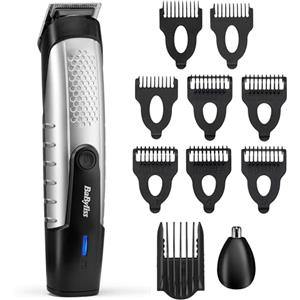BaByliss Lithium Power Regolabarba — Kit grooming cordless con lame in acciaio inox, rifinitore naso & orecchie, 14 lunghezze di taglio (0,5-10 mm), ricarica USB, autonomia 80 minuti, T812E