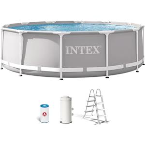 Intex 26716NP - Piscina Fuori Terra Prisma Frame Rotonda, Pompa Filtro 2006 L/h, Scaletta, 8592 L, Acciaio e PVC, Grigio, 366x99 cm