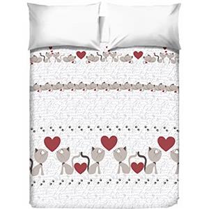 PENSIERI DELICATI Copriletto Matrimoniale 260 x 280 cm, Telo Singolo 100% Cotone Pique, Ideale Come Telo Arredo, Coperta Salva Letto 2 Piazze, Fantasia Gattini Beige, 100% Made in Italy