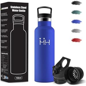 Motswedi Borraccia Termica, 500 ml Senza BPA, Borracce Termiche, 18/8 Acciaio Inossidabile, Borraccia Acciaio Inox, Bottiglia Acqua Con Cannuccia e 2 Coperchi, Borracce per Scuola, Yoga, Alpinismo - Blu reale