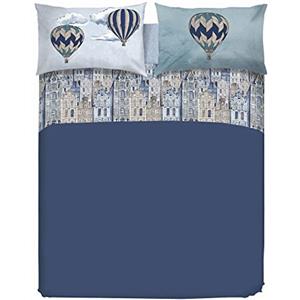 PENSIERI DELICATI Completo Letto Matrimoniale 100% Cotone, Completo Lenzuola Matrimoniali 180x200 Comprensivo di Lenzuolo Sotto, Sopra e 2 Federe, Made in Italy, Fantasia Volare Azzurro