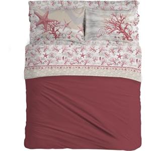 PENSIERI DELICATI Completo Letto Matrimoniale 100% Cotone, Completo Lenzuola Matrimoniali 180x200 Comprensivo di Lenzuolo Sotto, Sopra e 2 Federe, Made in Italy, Fantasia Marina Rosso