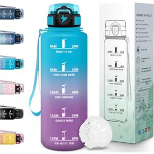 Motswedi Borraccia 1,5l, Borraccia Motivazionale, a Prova di Perdite, Bottiglia Palestra, Con marca temporale, Bottiglia Acqua per Sport, Università, Ufficio, Bicicletta - Blu&viola