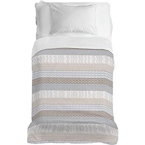 PENSIERI DELICATI Copriletto 220x280 cm, Telo Singolo 100% Cotone Pique, Ideale Come Telo Arredo, Coperta Salva Letto 1 Piazza e Mezza, Fantasia Azteco Beige, 100% Made in Italy