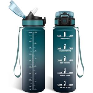 HoneyHolly Borraccia 1 Litro, Libre de BPA & A Prova di Perdita, Borracce con Cannuccia, Reutilizables, Borraccia Motivazionale, Water Bottle Palestra per Scuola, Palestra, Ufficio, Sport