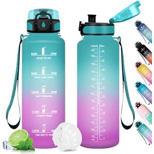 KollyKolla Borraccia 1.5L, Borraccia con Indicatore del Tempo Motivazionale, Bottiglia con Filtro, Bottiglia Riutilizzabile, a Prova di Perdite, Borracce per Sport, Palestra, Scuola, Gym, Ufficio, Yoga