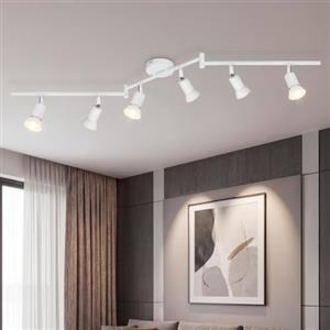 Dehobo Faretti LED Soffitto 6 Luci GU10 Orientabili in Ferro, Bianco | Moderno, 350° Orizzontali e 90° Verticali, Max 50W, Senza Lampadina, Ideale per Cucina, Soggiorno, Camera e Guardaroba