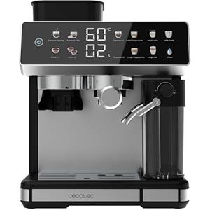Cecotec Macchina da Caffè Espresso Barista Power Espresso 20 Barista Grind & Latte. 1350W, 20 Bar, Macinino Conico, Serbatoio Acqua 2.6L, 100g Caffè e 500ml Latte, Schermo Tattile, Autopulizia