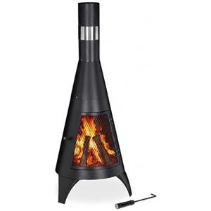 Relaxdays Stufa da Esterno con Parascintille, Caminetto Decorativo, da Giardino, a Legna, HxD 120 x 45 cm, Acciaio, Nera