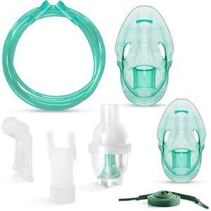 Generico Kit Accessori ricambio Aerosol con Maschera Adulto e Pediatrica, Ampolla Neosol, Boccaglio, Forchetta nasale, Elastici, Tubo. Compatibile con tutti gli Aerosol.