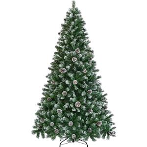 Yaheetech Albero Natale Innevato con Pigne 228 cm Rami Incernierati Verde | 1346 Rami a Apertura Automatica, PVC Ignifugo Resistente, Base Ferro Pieghevole, Adatto a Soggiorno Portico Spazi Commerciali