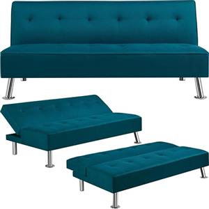 Yaheetech Divano Letto Reclinabile Convertibile in Letto, Tessuto | Divanetto Compatto per Relax, Schienale Reclinabile 105° - 180°, da Soggiorno Salotto Stanza Ospiti, Blu Acqua