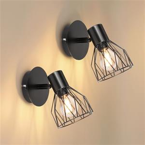 Dehobo Applique Parete E14 Nero Orientabili, Faretti LED Interno 2 Pezzi | Lampada da Parete Vintage Industriale in Metallo, Faretti Soffitto per Cucina Camera Soggiorno, Max 40W, Senza Lampadina